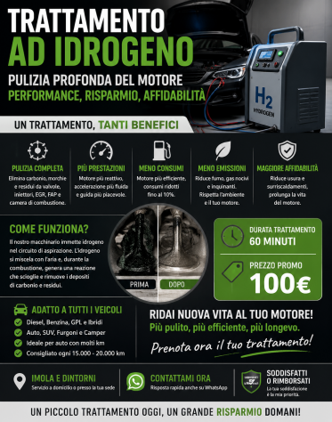 DECABONIZZAZIONE MOTORE A IDROGENO – TRATTAMENTO 60 MINUTI A 100€