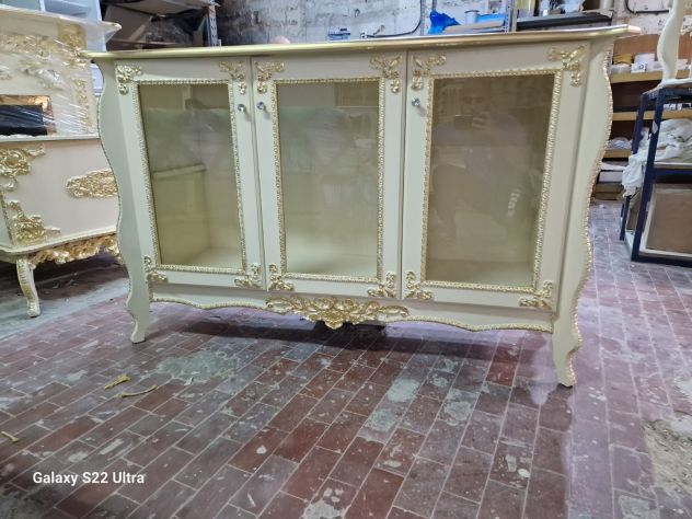 Credenza con vetri 150 cm foglia oro avorio con spedizion