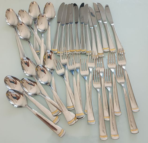 INOXRIV SERVIZIO POSATE CON STRISCIA ORO 97 PEZZI ACCIAIO INOX ITALY - Foto 4
