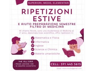 Ripetizioni ragazzi + aiuto preparazione semestre filtro di medicina