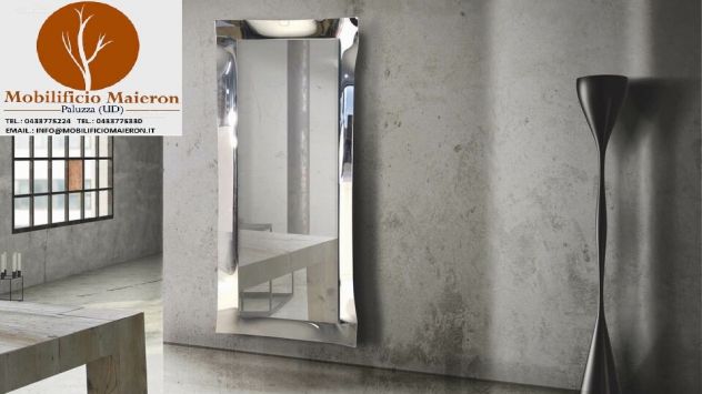 Mobili Moderni Specchiera Torino in Legno Rettangolare Ondulata Argento Cod 308M
