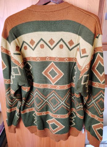 Maglione Cardigan Vintage ‘80 tg 54 pura lana x uomo stile geometrico - Foto 8