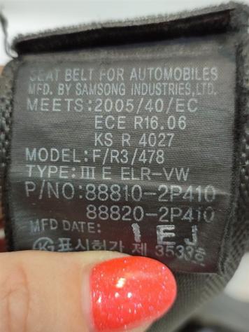 CINTURA DI SICUREZZA ANTERIORE DESTRA CON PRETENSIONATORE KIA Sorento 3° Serie 88820-2P460VA 88810-2P410 D4HB (09) - Foto 4