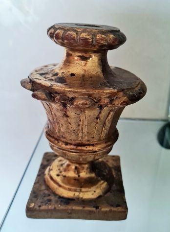 Vaso Porta Palme in legno intagliato e dorato '800 da altare . - Foto 2