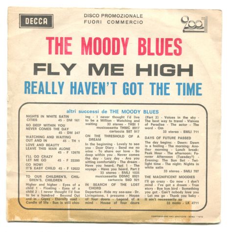1970-THE MOODY BLUES VINILE 45 GIRI Fly Me High Decca Italy - Foto 4