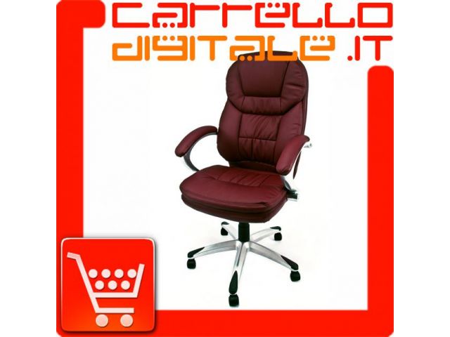 POLTRONA UFFICIO ERGONOMICA GIREVOLE IN ECOPELLE BORDEAUX - DIREZIONALE MOD …