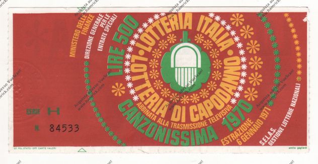 BIGLIETTO LOTTERIA ITALIA DEL 1970 - SENZA TAGLIANDO - ESTRAZIONE 6-1-1971 -
