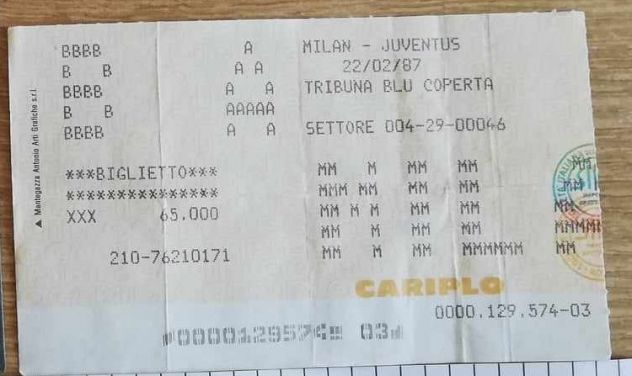 Biglietto Milan-Juventus Serie A 22/02/87