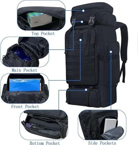 Zaino tattico 80L molle impermeabile trekking campeggio viaggi nero - Foto 3