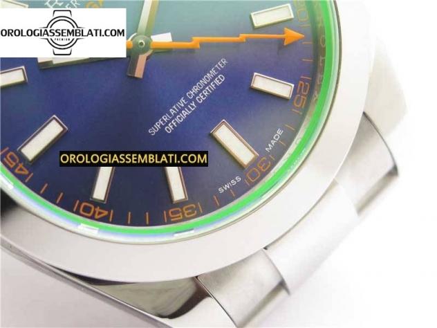Rolex Replica/Clone MILGAUSS 116400 GV ACCIAIO 904L 1:1 BEST EDITION QUADRANTE BLU SUL BRACCIALE SH3131 - Foto 5