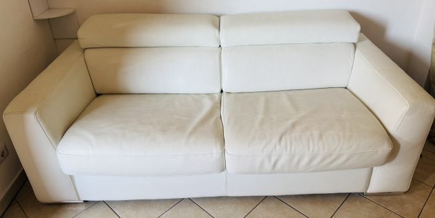 Divano letto matrimoniale in vera pelle bianca - Foto 2
