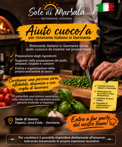 Ristorante italiano in Germania cerca aiuto cuoco/a da inserire nel proprio team