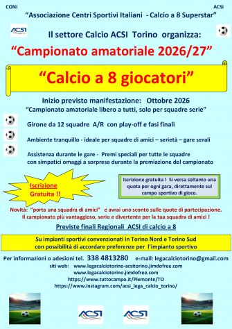 16/10 :Campionato calcio a 8 amatoriale da Ottobre 2026 in Torino - Foto 2