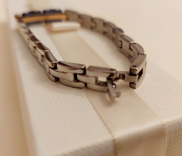 Bracciale uomo in acciaio anallergico con inserto dorato e smalto blu nuovo - Foto 4