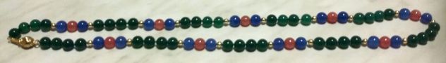 Collana di perle in agata verde, agata blu, rodocrosite chiusura argento dorato - Foto 6