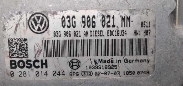 ECU VW TOURAN 03G906021MM 0281014044 EDC16U34 -3.41 - Foto 6