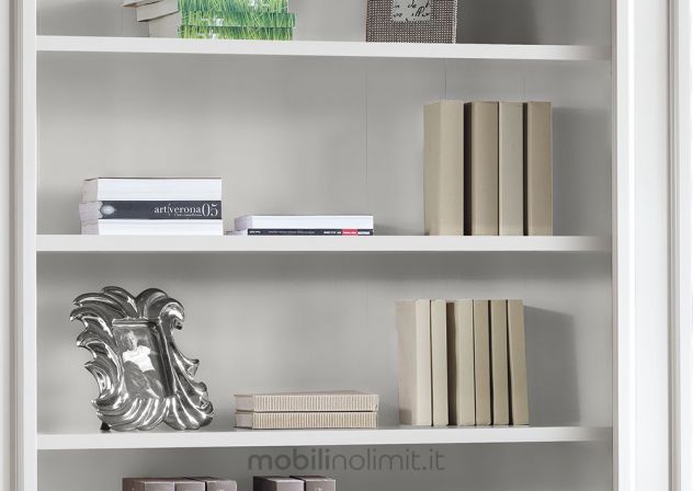 Libreria Bianca Classica con 3 Ripiani a Giorno e 2 Ante - Foto 4