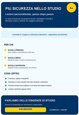 RIPETIZIONI- LINGUE STRANIERE -AIUTO COMPITI PRIMARIA - MEDIE-SUPERIORI