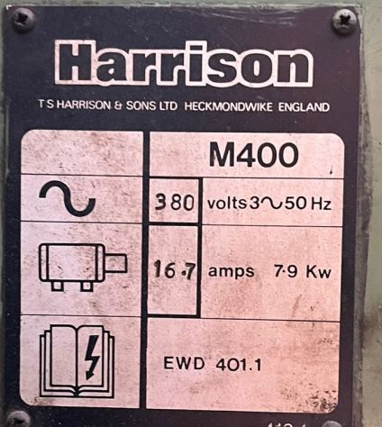 TORNIO PARALLELO HARRISON 1000 X 220 MODELLO:M 400 - Foto 4