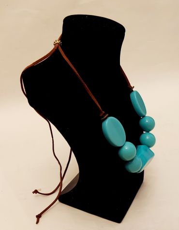 Collana etnica girocollo con cordoncino(a misura variabile ) perle vetrificate - Foto 3