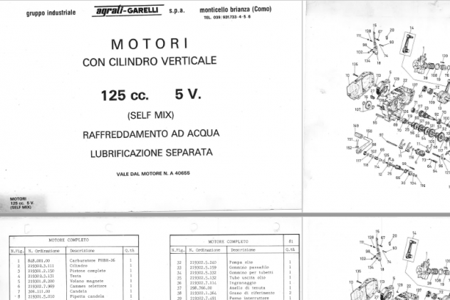Catalogo ricambi Garelli verticale 125 5 TSR self mix liquid GR
