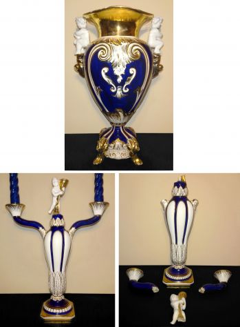 VASO E 2 CANDELABRI degli ANNI '40, in PORCELLANA, molto RARI e