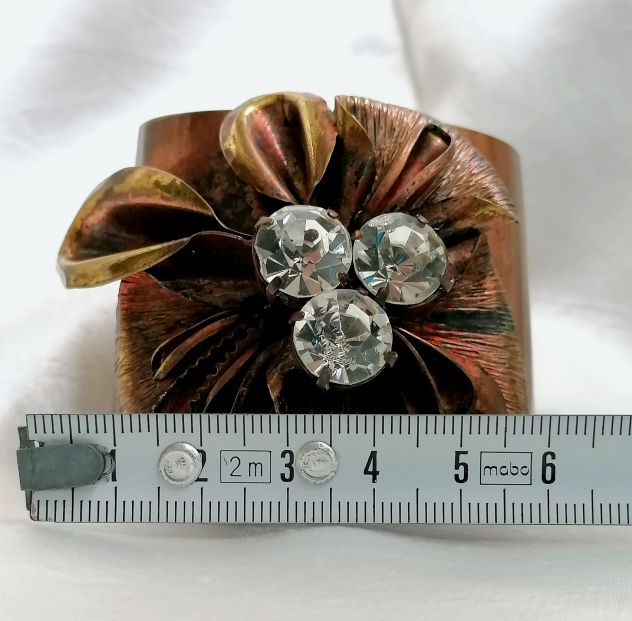 ANTICO BELLISSIMO BRACCIALE BIJOUX IN RAME E STRASS AUTENTICO EPOCA 1950. - Foto 9