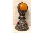 ANTICO SIGILLO IN ARGENTO, BACHELITE, PIETRE E MADREPORA, NEPAL, XX SECOLO.