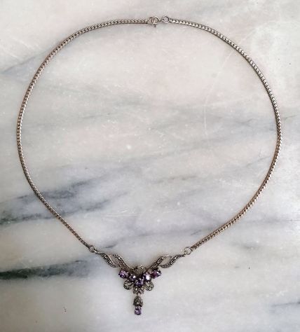 SPETTACOLARE E RAFFINATO COLLIER IN ARGENTO CESELLATO, AMETISTE E MARCASITI. - Foto 4