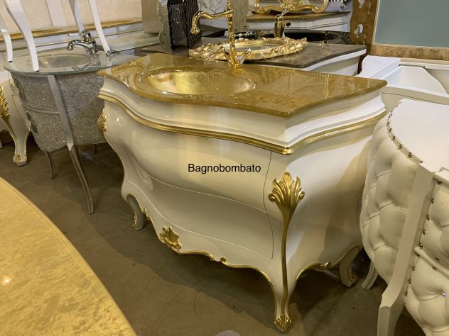 Mobile bagno stile barocco bombato massello oro