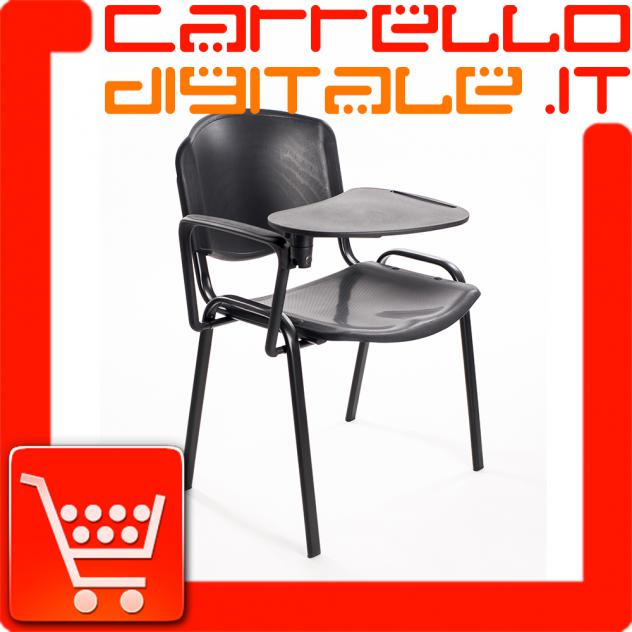 Sedie, Poltroncine Conferenza Ufficio con Scrittoio Ribaltina per le sale d'attesa - NERE in PLASTICA – NUOVE