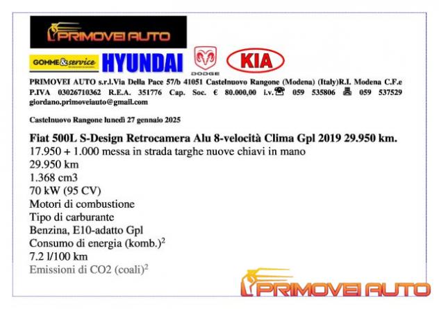 FIAT 500L 1.4 T-Jet 120 CV GPL S-Design rif. 21895730 - Foto 3