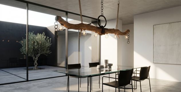 Lampadario Artigianale da Antico Giogo per Buoi–Pezzo Unico di Design Rustico - Foto 3