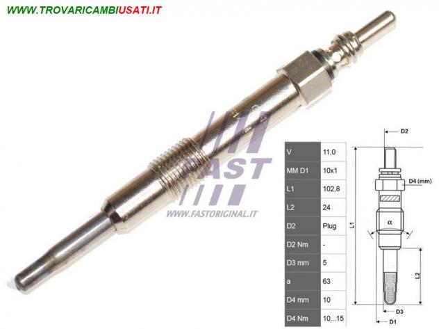 CANDELETTA PRERISCALDO FIAT DOBLO 00 1.9 JTD 8V FT82703