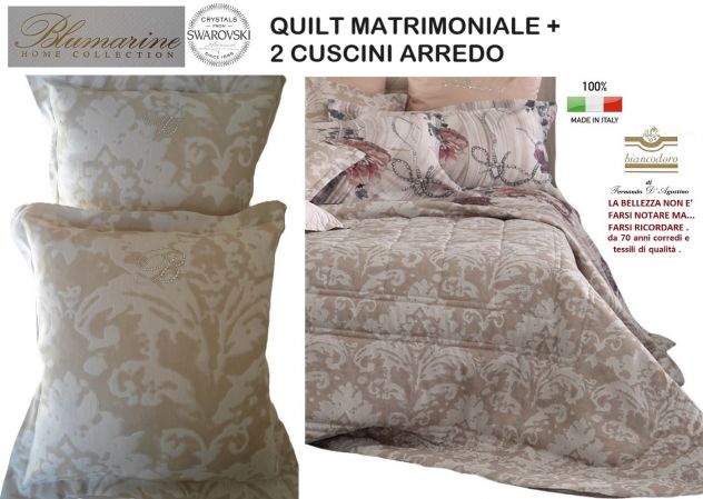 Trapunta leggera BLUMARINE in prezioso tessuto jacquard + 2 cuscini arredo