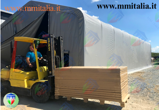 Tendoni, Tunnel per uso deposito in acciaio telo in pvc Ignifugo