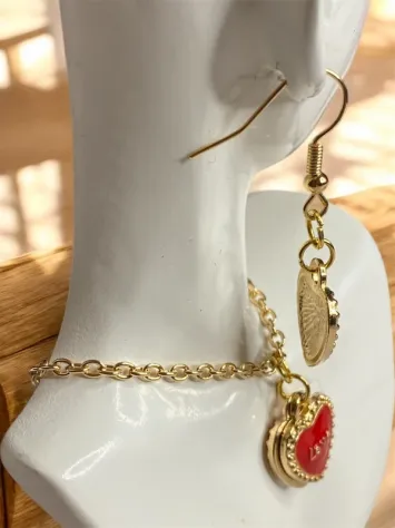 Set completo di collana, orecchini e bracciale con charm a cuore 'LOVE' - Foto 2