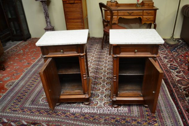 Antica coppia di comodini con piano in marmo stile Luigi Filippo - Foto 5