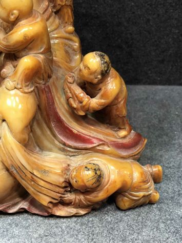 Antica statua cinese Shoushan scolpita in pietra del Buddha Maitreya - Foto 3