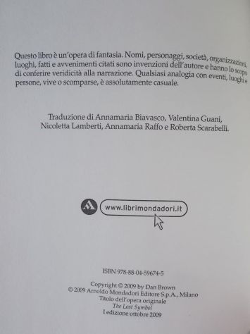 Il simbolo perduto di Dan Brown; 1°Ed.Mondadori, 2009 nuovo - Foto 2