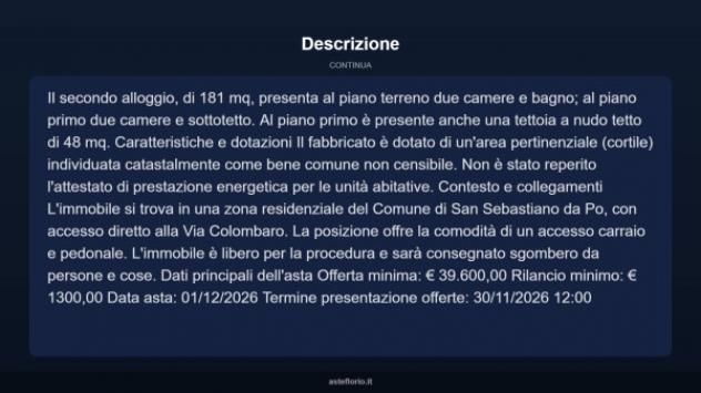 Immobile in asta di 295 m² con più di 5 locali in vendita a San Sebastiano da Po - Foto 4
