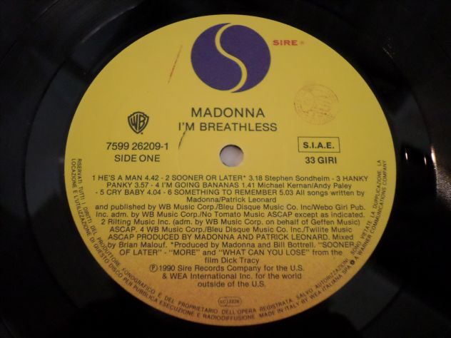 MADONNA - I'm Breathless O.S.T (Dick Tracy) LP / 33 giri 1990 Sire Italy - Foto 3