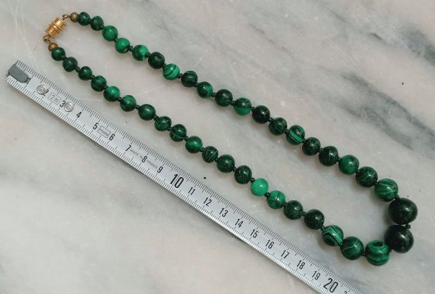 ANTICA BELLA COLLANA SCALARE IN AUTENTICA MALACHITE, 1960 CIRCA. - Foto 10
