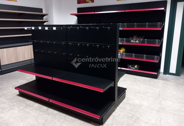 GONDOLA IN FERRO NERO FORATA DA 203 CON PIANO BASE 50 E PIANI DA 40 - Foto 4
