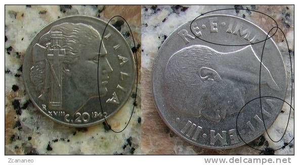 20 CENTESIMI DEL 1940 - REGNO VITT. EMANUELE III° - CON DIFETTO DI CONIO - - Foto 2