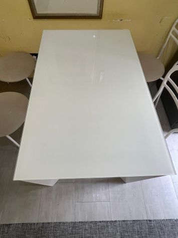 TAVOLO DA CUCINA BIANCO ALLUNGABILE – PIANO IN VETRO LACCATO - Foto 2