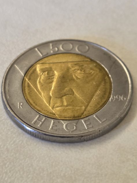 Numismatica moneta bimetallica 1996 500 lire rep. di S. Marino immagine di Hegel