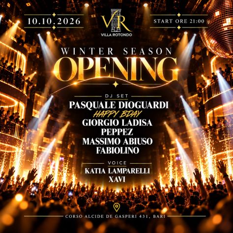 10/10  - 11/10:Sabato 10 Ottobre Inaugurazione stagione invernale Villa Rotondo a Bari
