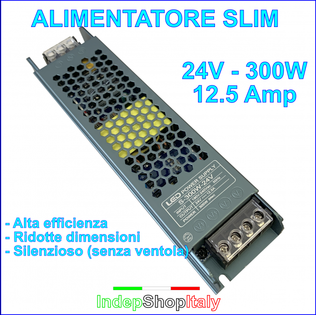 Alimentatore Trasformatore 24V 12.5A 300W Compatto Silenzioso No ventole