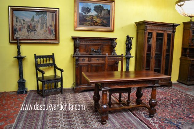 Tavolo-scrivania con sedia stile Rinascimentale metà XX sec. - Foto 6